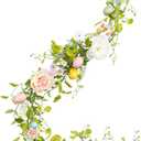 6Ft Easter Peonies Garland, Artificial Easter Egg Garland with White Flowers Peonies Stamens for Indoor Outdoor Home Fireplace Decoration
