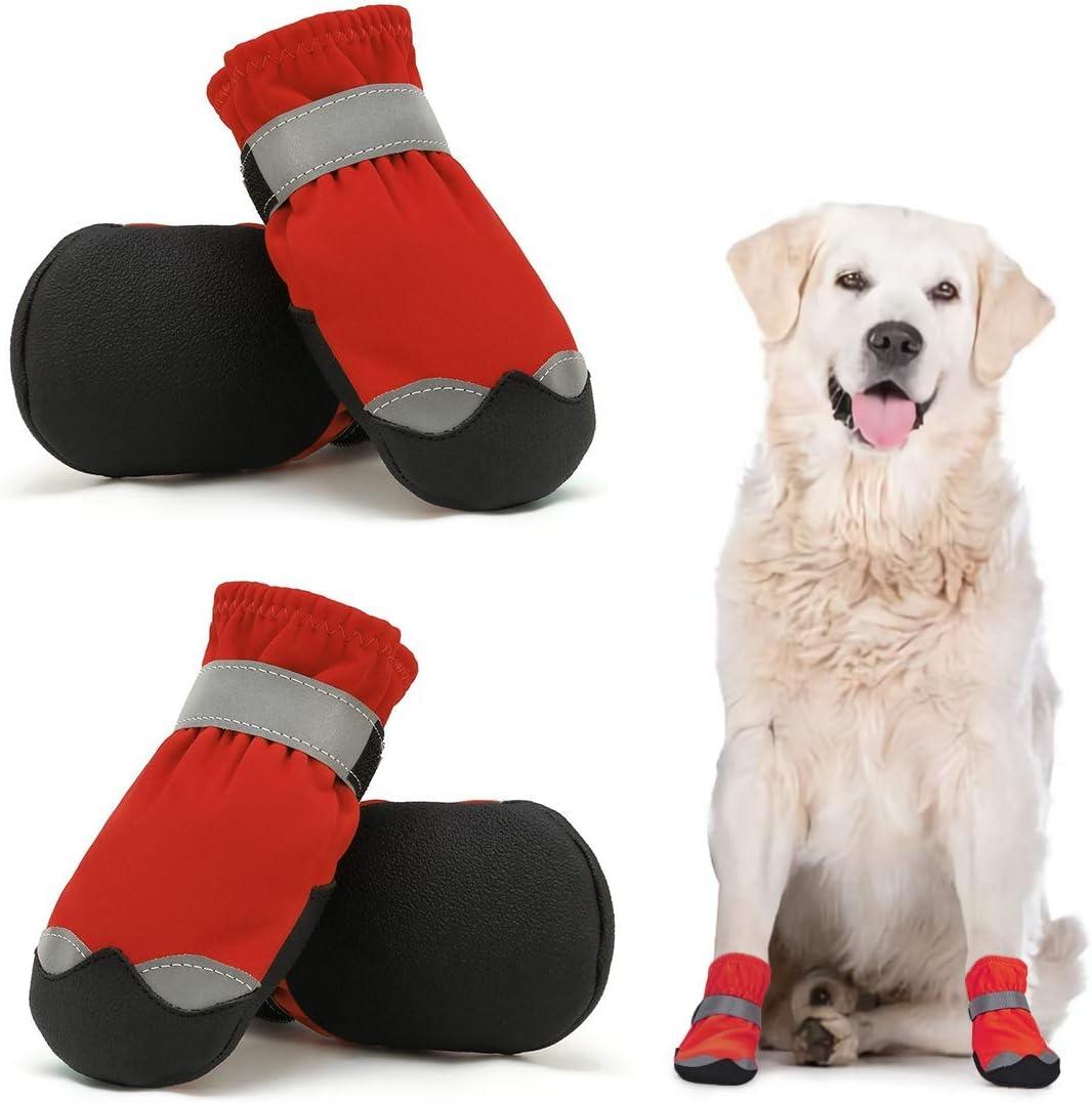 Waterproof Dog Shoes for Large Medium Dogs - Winter Snow Dog Booties Paw Protection with Adjustable Straps Rugged Anti-Slip Sole - Hiking Outdoors Pet Boots Paw Protectors Comfortable, Size 8