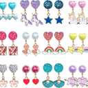 12 Pairs Clip On Earrings Girl Party Favor Princess Clip on Earrings Pretend Play Unicorn Earrings for Little Girl Kids Toddlers Jewelry Set