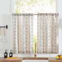 jinchan Boho Kitchen Curtains Linen Tier Curtains 45 Inches Bohemian Cafe Small Drapes Striped Mudcloth Farmhouse for Bathroom RV Camper Light Filtering Rod Pocket 2 Panels Blue on Beige