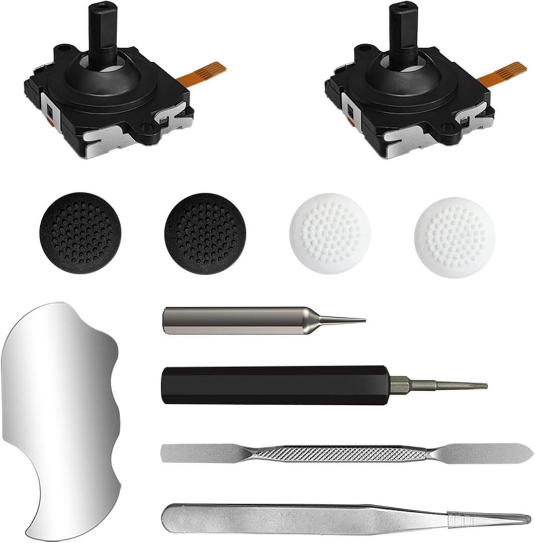 Joystick Replacement Kit for Meta Quest 3 Controllers11-in-1 Includes 2 Joysticks, T5 Screwdriver, Tweezers, Pry Tool, 4 Thumbstick Grips Repair Kit for Oculus Quest 3 Controller