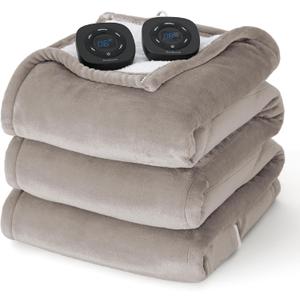 Bedsure Electric Blanket King Size - Dual Control Heated Blanket King Size, Fast Heating with 10 Time Settings & 10 Heat Settings, Warm Gift for Grandma (100x90 inches, Taupe)