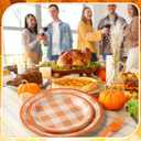 Honeydak 96 Pcs Fall Orange Plaid Party Supplies Thanksgiving Paper Plates and Napkins Fork Autumn Disposable Dinnerware Set Fall Tableware for 24 Guest Thanksgiving Party Decorations (Orange)