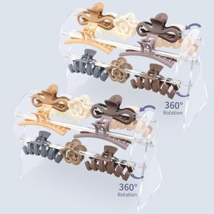 SNOWSTAR 2PCS Acrylic Claw Clip Organizer Holder,360-Degree Rotating Claw Clip Holder and Storage, Hair Clip Organizer Display Clear Stand for Women and Girls