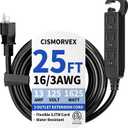 25 Ft 3 Outlet Outdoor Extension Cord Waterproof, Grounded Extension Cord with Multiple Outlets, 16/3 AWG 3 Prong Power Strip for Garden, Patio, Camping, 13A 125V 1625W, ETL Listed, Black