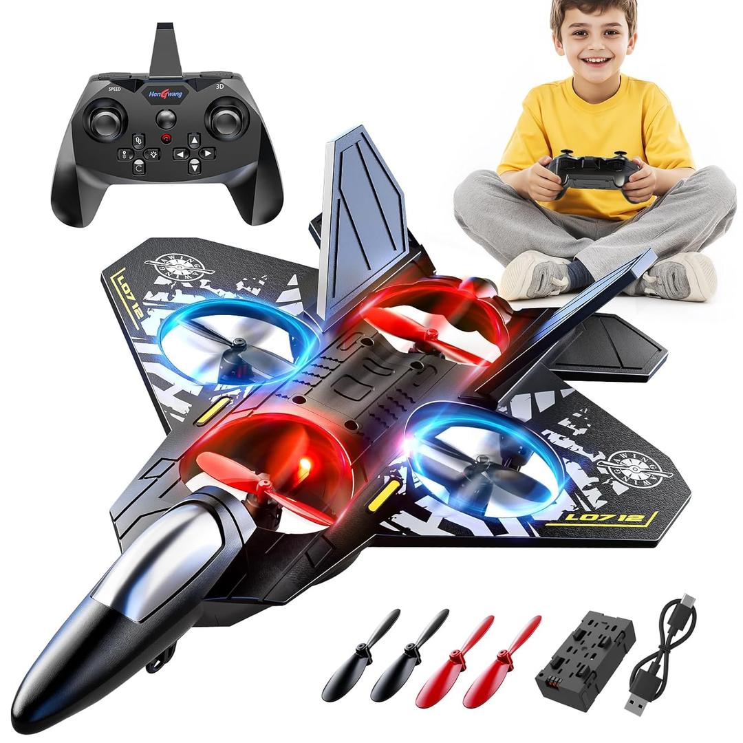 Foam Remote Control Airplane for Kids 8-12, 2.4 GHz RC Plane with Colorful Lights, 360 Flips and Stunt Roll, RC Airplane Toy for Boys and Girls Ages 8-16, Gift for Kids and Adults (Gray)