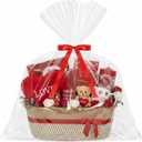 Easter Woven Large Gift Basket Empty with Ribbons Bow Tie and Bag, Easter Empty Decorative Chest Box, Woven Rope Storage with Handles Home Decor(14 x 10 x 5.5 Inch,Brown Red)