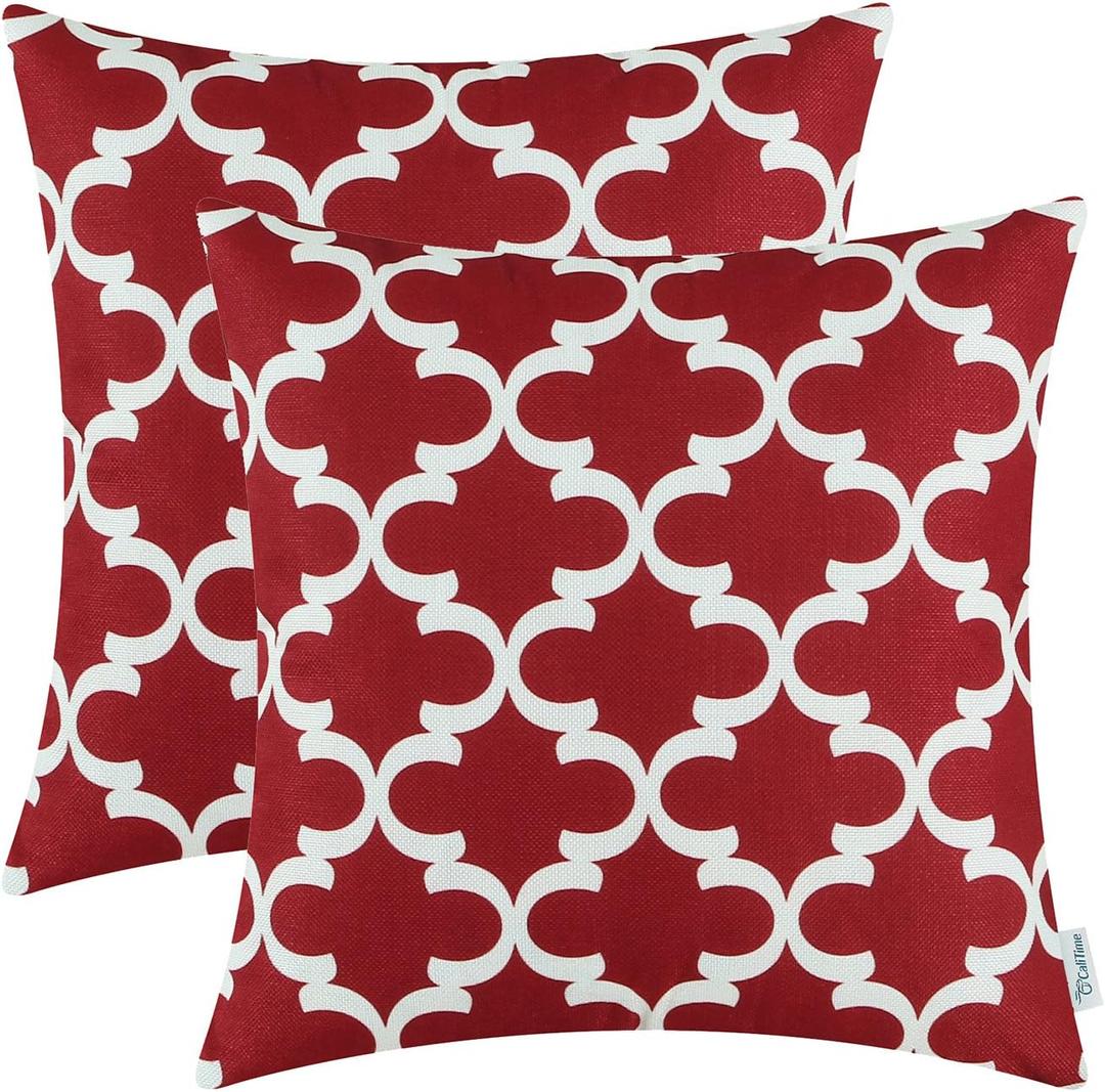 CaliTime Pack of 2 Soft Canvas Throw Pillow Covers Cases for Couch Sofa Home Decor Modern Quatrefoil Accent Geometric 18 X 18 Inches Burgundy