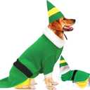 Dog Christmas Outfit with Cap, Funny Dog Elf Outfit, Christmas Dogs Clothes for Pets Party Winter Warm Outfit (Green, X-Large)