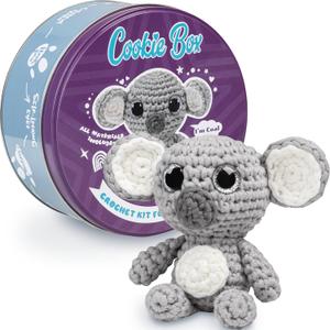 Cookie Box Original Crochet Kit for Beginners Gift Set to Make Koala Coal Amigurumi Plushie Easy DIY Crochet & Knitting Starter Kit with Video and PDF Tutorials