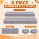 MeMoreCool Kids Couch, Light Grey Modular Foam Play Couch, Ages 3+, 8-Piece