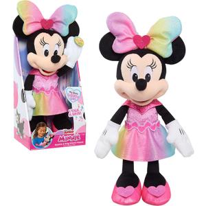 Disney Junior Minnie Mouse Sparkle and Sing Minnie Mouse, Large 13 Inch Feature Plush with Lights and Sounds, Kids Toys for Ages 3 Up by Just Play