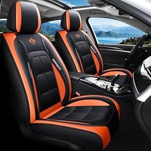 Zvaluqy06 Comfortable Leather Auto Car Seat Covers Front & Rear Seat Protector Fit Sedan SUV 5 Seats Full Set Universal Fit (Black-Orange)