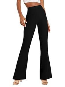 TOPSRANI Womens Stretchy Bootcut Dress Pants Flare Casual Palazzo High Waist Trousers Bell Bottom Business Office Work Black M