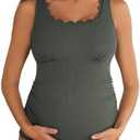 Summer Mae Ribbed Maternity One Piece Swimsuit Scalloped Cut Out Pregnancy Bathing Suit Square Neck, M