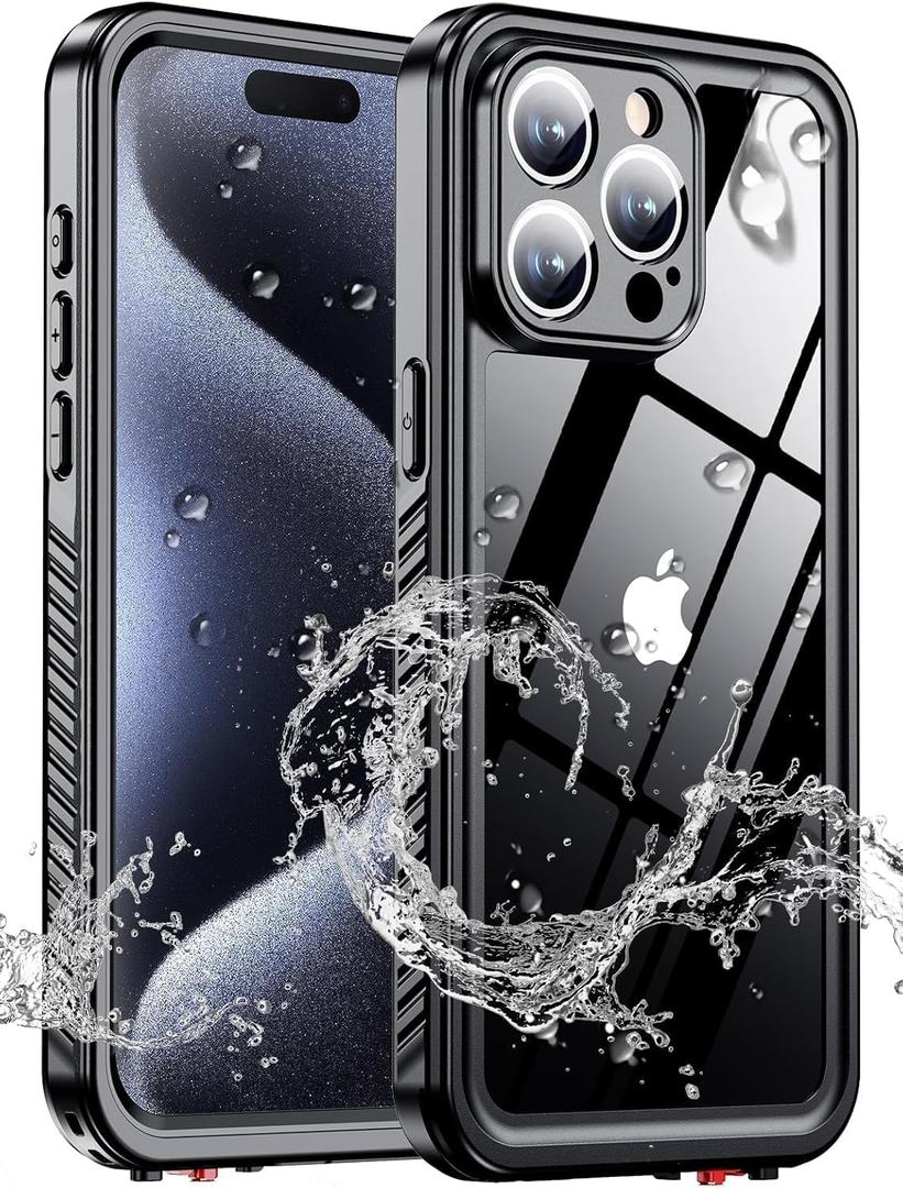 xiwxi for iPhone 15 pro case Waterproof,[IPX8 Underwater Case][Full Body Shockproof & 15FT Military Dropproof][Built-in Screen Protector][Dustproof] Clear Sound for iPhone 15 pro case 6.1 inch-Black