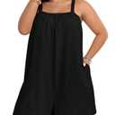 Milumia Women Plus Size Backless Rompers Sexy Tie Open Back Sleeveless Romper Shorts with Pockets Black X-Large Plus (Black, XL)