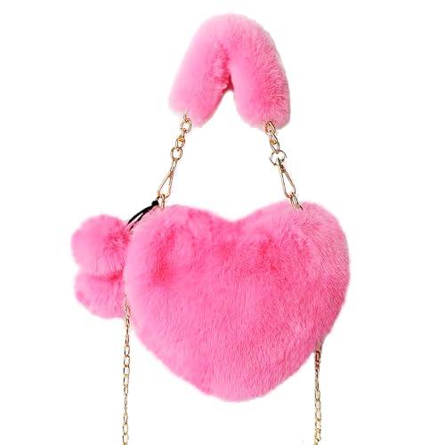 BIBDOO Furry Heart Shaped Purse for Women Cute Girls Shoulder Bag Crossbody Handbag