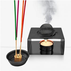 CiLoN 4in1 Incense Holder, Frankincense Burner, Essential Oil Burner Aromatherapy Diffuser, Resin Burner, Esfand Burner with Tea Candle Warmer. Spiritual Gift for Yoga & Meditation Lovers. 304SS Black