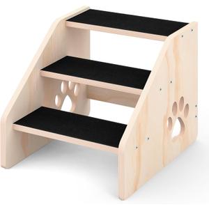 Dog Stairs, Wooden 3-Step Dog Ramp for Small Medium Large Older Cat, Puppy Essentials Pet Step Ladder for High Bed Couch Car