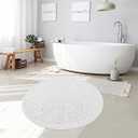 Extra Large Round Area Rug Set for Bathroom 48"x48" Soft Plush Chenille Bath Mat, Water Absorbent Non-Slip Bathroom Rug | Washable Shag Carpet for Shower, Bedroom, or Home Décor | White