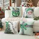 Artscope Christmas Throw Pillow Covers 20x20 Inch Set of 4, Santa Claus Merry Bright Xmas Tree Ball Holiday Decoration Pillow Cases for Christmas Home Decor-Green