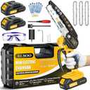 Mini Chainsaw Cordless, RLSOO 6 Inch Electric Chain Saw, Portable Small Handheld Chain Trimmer for Wood Cutting, Tree Trimming, Courtyard, Household, and Garden (Includes 2 Batteries and 3 Chains) (Yellow-1)
