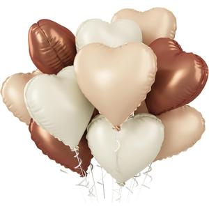 Brown Apricot Heart Balloons, 10Pcs Coffee Cream Beige Foil Heart Shape Balloons, 18 Inch Nude Neutral Foil Balloons for Helium Valentines Decorations for Engagement, Birthday, Baby Shower, Wedding