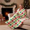 Christmas Flannel Throw Blanket 50 x 60 Inch Soft Warm Plush Holiday Decorative Throw Blanket for Couch Bed Sofa Fuzzy Flannel Lightweight Elegant Winter Gift Xmas Themed Print(Balls)