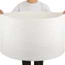 OIAHOMY 90L Large Blanket Basket with Handle, Blanket Storage for Living Room 23" x 23" x 13", Laundry Basket for Blankets, Pillows, Large Woven Rope Baskets for Kids, Dogs Toys - White