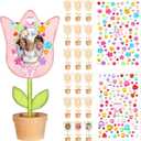 Tellingyou 18 Pcs Spring Craft Bulk Mothers Day Crafts for Kids Classroom Spring Flower Picture Frame Kit Flower Pot DIY Wood Picture Frames with 2 Gems Stickers Gift for Family Kids(Tulip Shape)