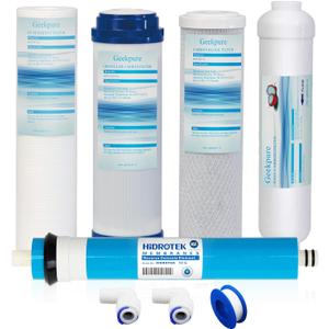 Geekpure 5 Stage Reverse Osmosis Replacement Filter Set with 50 GPD Membrane -Standard 10 Inch