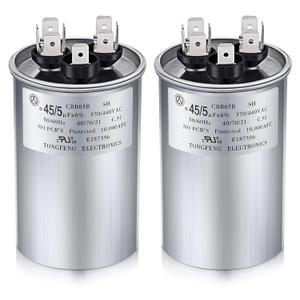 Frienda 2 Pcs 45+5 MFD 45/5 uf 6% 370V or 440V VAC Dual Run Round Capacitor, 45 5 Start Capacitor for AC Air Conditioning Unit, Condenser Straight Cool or Heat Pump