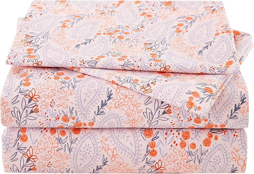 JSD Pink Paisley Floral Sheet Set Cal King, 4 Piece Soft Printed Microfiber Sheets Extra Deep Pocket