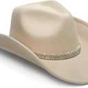 YOUBADU Faux Suede Felt Western Cowboy Hat for Women or Men, Wide Brim, Rivet Strap (Beige)