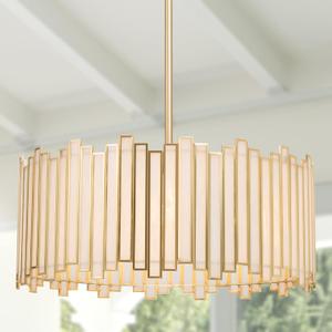 Durent Lighting Gold Drum Chandelier 4-Light Modern Drum Pendant Lighting Fixture with Cream Glass Shade, 16 Round Ceiling Hanging Light for Bedroom Dining Room Kitchen Foyer Entryway Living Room