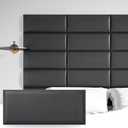 Art3d Peel and Stick Headboard for Twin in Black, Pack of 6 Panels Sized 9.84" x 23.62", Soundproof Wall Panels 3D, Upholstered Wall Panel