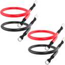 2FT 4 AWG Battery Cable 4 Gauge Battery Cables 4AWG 2 FT Battery Inverter Wires Cables with 3/8 inch Lugs for Solar Power Inverters, RVs, Campers, Travel Trailers, Cars, 2 Pairs