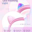 iClever Kids Headphones with Cat Ear Led Light Up, Safe Volume Limite, FunShare, Foldable, Over-Ear Headphones for Kids for School/iPad/Tablet/Travel, Meow Donut-Pink