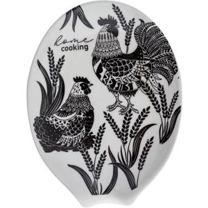 Karma, Boho Spoon Rest, Black and White Ceramic Spoon Rest, Ceramic Spoon Rest for Countertop, Rooster