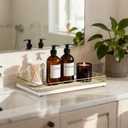 Large Bathroom Vanity Tray 13" x 8" Oak Decorative Wooden Tray for Bathroom Countertop & Vanity Organizer, Wood Tray for Perfume, Skincare & Accessories Storage, Vanity Dresser Decor Gold & White