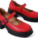 Mary Janes for Women Chunky Platform Mary Jane Heels Comfortable Dress Pumps Casual Office Work Shoes (6, Red)