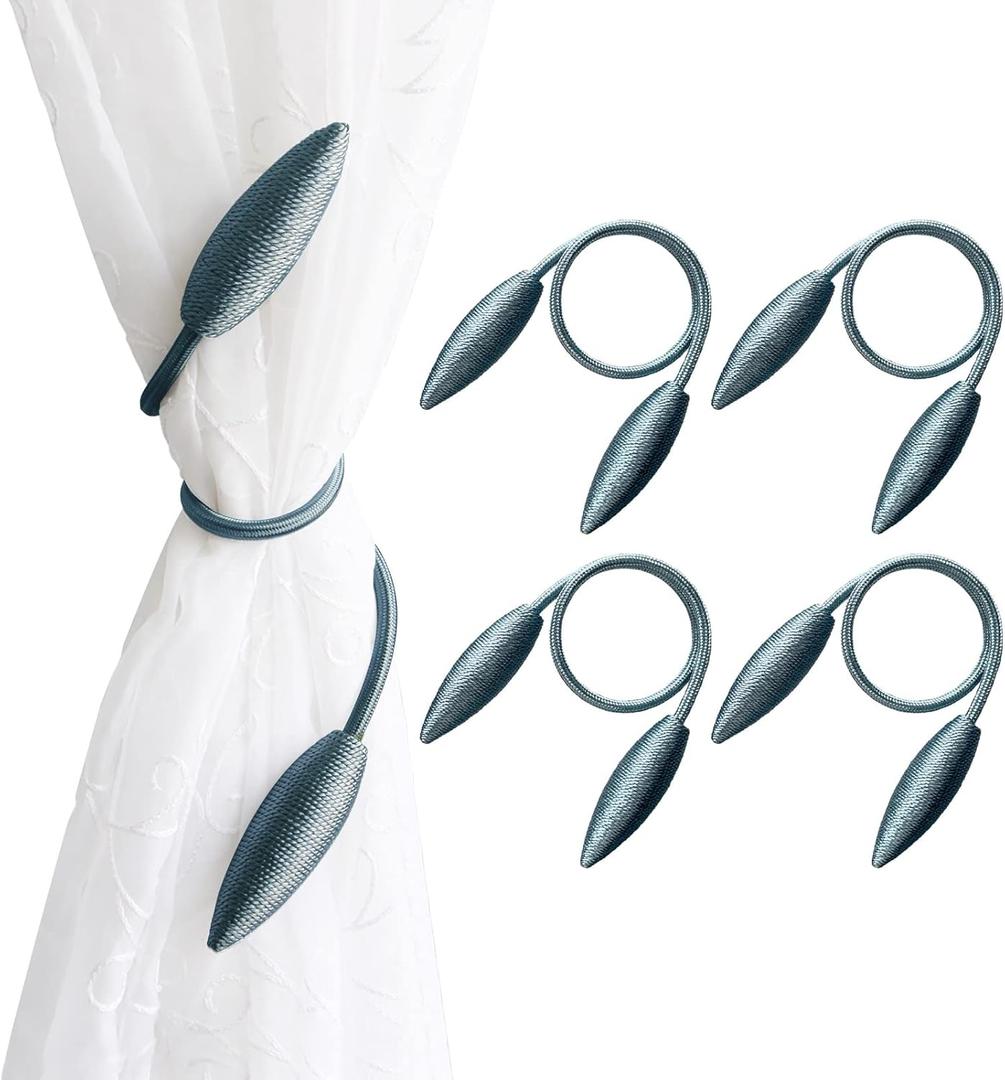 Valea Home 4 Pieces Curtain Tiebacks Clips Creative Window Drape Twist Tie Backs European Style Custom Made Curtain Holders Decorative Draperies Holdbacks, Teal (Set of 4)