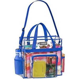 Masirs Clear Tote Bag Stadium Approved - Mesh Pockets Shoulder Straps Zippered Top Perfect for Work Games Concerts