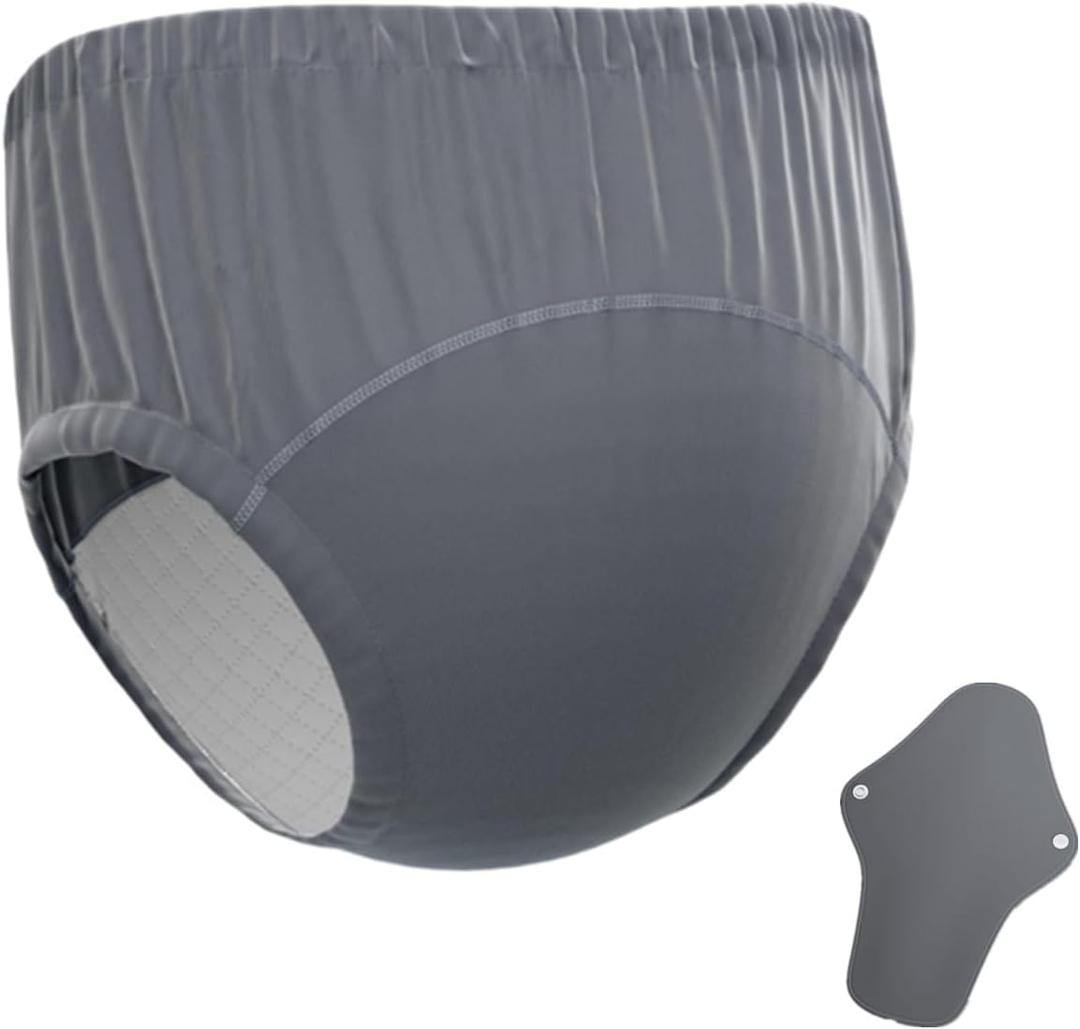 Reusable Washable Incontinence Pants,Leak-Proof Pants with Diaper Insert,Patient Care Pants,Anti-Side Leakage Diaper Pants for Adult, Elderly, Physiological Periods(Gray,L)