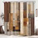 KOMLLEX Abstract Brown Shower Curtain for Bathroom Decor 72Wx72H Inches Rustic Tan Block Rust Wood Geometric Simple Minimalist Retro Farmhouse Contemporary Fabric Waterproof Polyester 12 Pack Hooks
