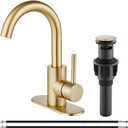Midanya Single Hole Bathroom Faucet 1 Hole Bar Sink Faucet Suitable for Kitchen RV Vanity,304 Stainless Steel 360 Swivel Spout with Deck Plate and Pop-up Drain,Brushed Gold