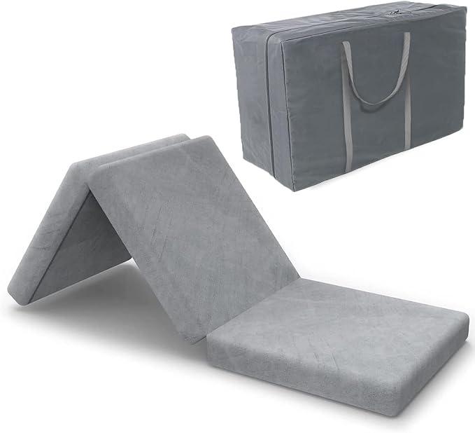 SINWEEK Tri Folding Mattress Foam Topper 4" Thickness Floor Cot Mattress, Guset Bed with Removable&Machine Washable Cover and Lining, CertiPUR-US Certified 25 x 75 Inch SINWEEK Tri Folding Mattress Foam Topper 4" Thickness Floor Cot Mattress, Guset Bed with Removable&Machine Washable Cover and Lining, CertiPUR-US Certified 25 x 75 Inch