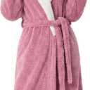 DAVID ARCHY Plush Robes for Women Warm Thick Fleece Fluffy Luxury Cozy Soft Hooded Bathrobe Winter House Full Length (Large, Light Purple)