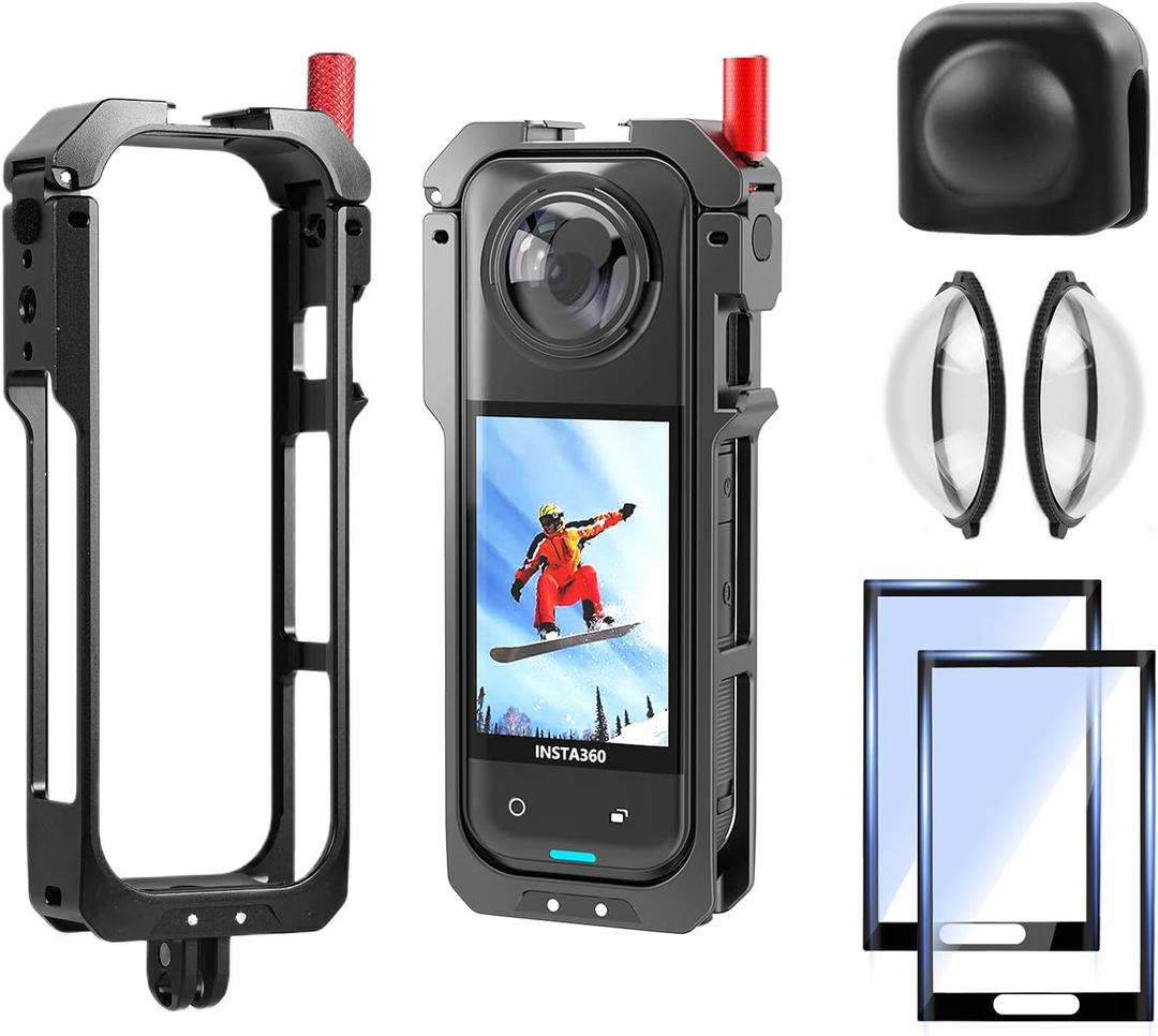 6-in-1 Accessories Kit for Insta360 X5, Included Insta 360 X5 Premium Lens Guard, Metal Protective Case, 2 Pack of Tempered Glass Film Screen Protector, Silicone Protective Cover Bundle Kit